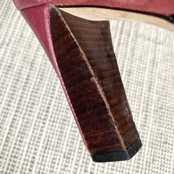 Cole Haan burgundy peep toe suede/patent pumps - Picture 3 of 6